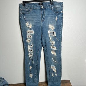 Forever 21 Ripped Blue Skinny Jeans